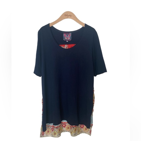Johnny Was Silk Cotton Embroidered Short Sleeve Top Relaxed Fit Size S Blue - Picture 3 of 12